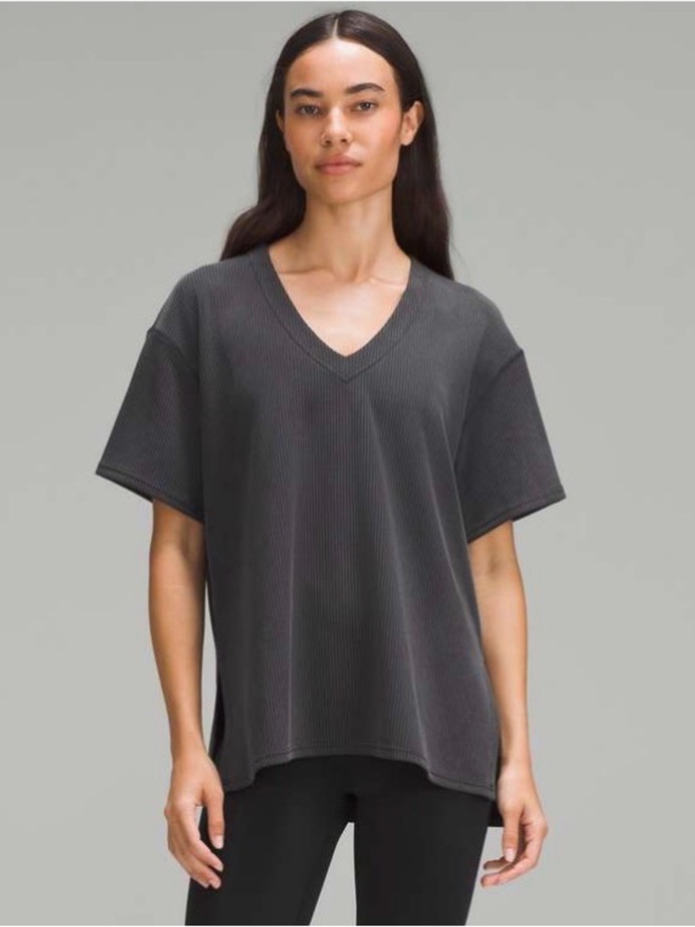 Lululemon Black Ribbed Oversized Softstreme Relaxed-Fit T-Shirt Women’s Size 12